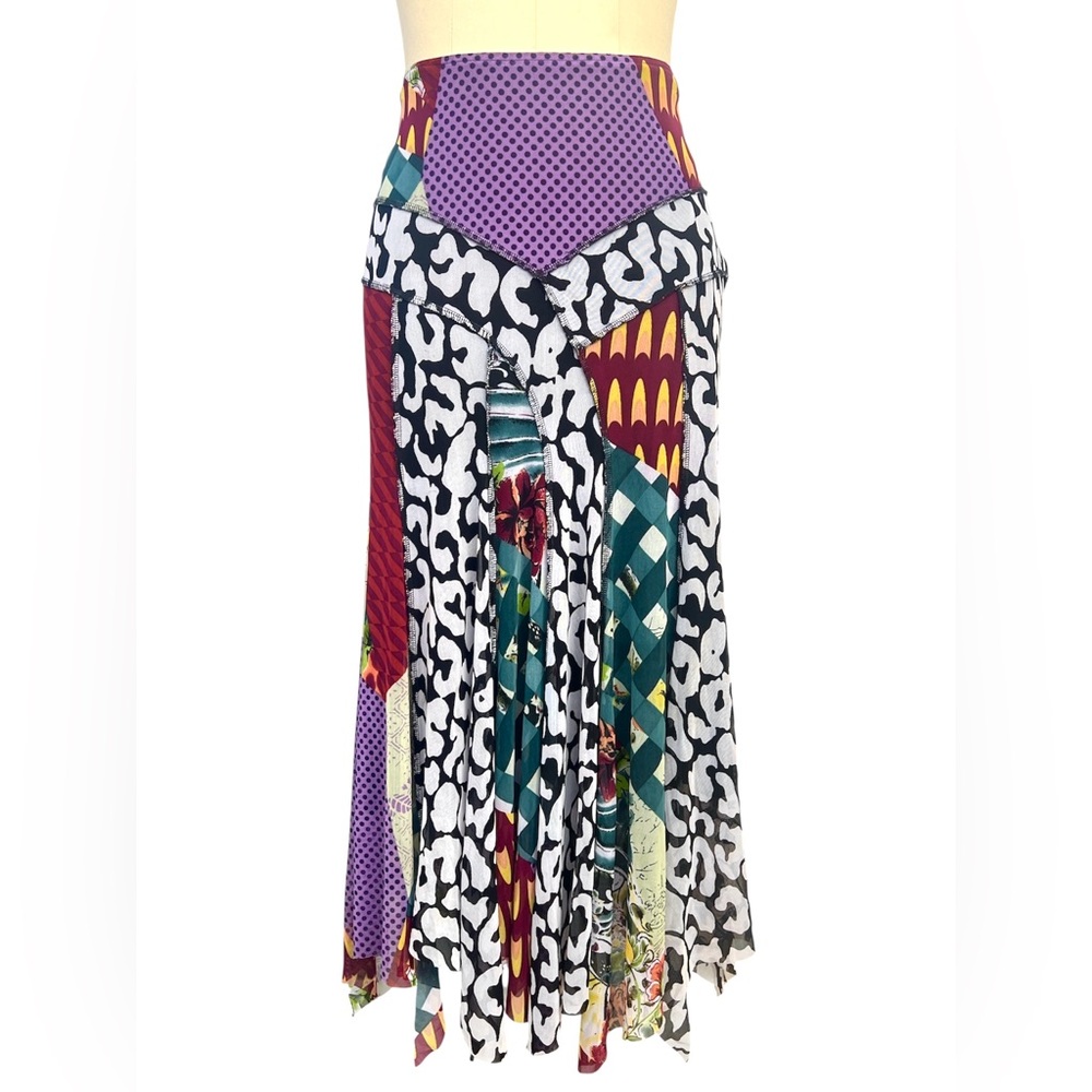 Vtg Y2K Alberto Makali Sz 2 S Mesh Fairy Skirt Patchwork Print Handkerchief Hem